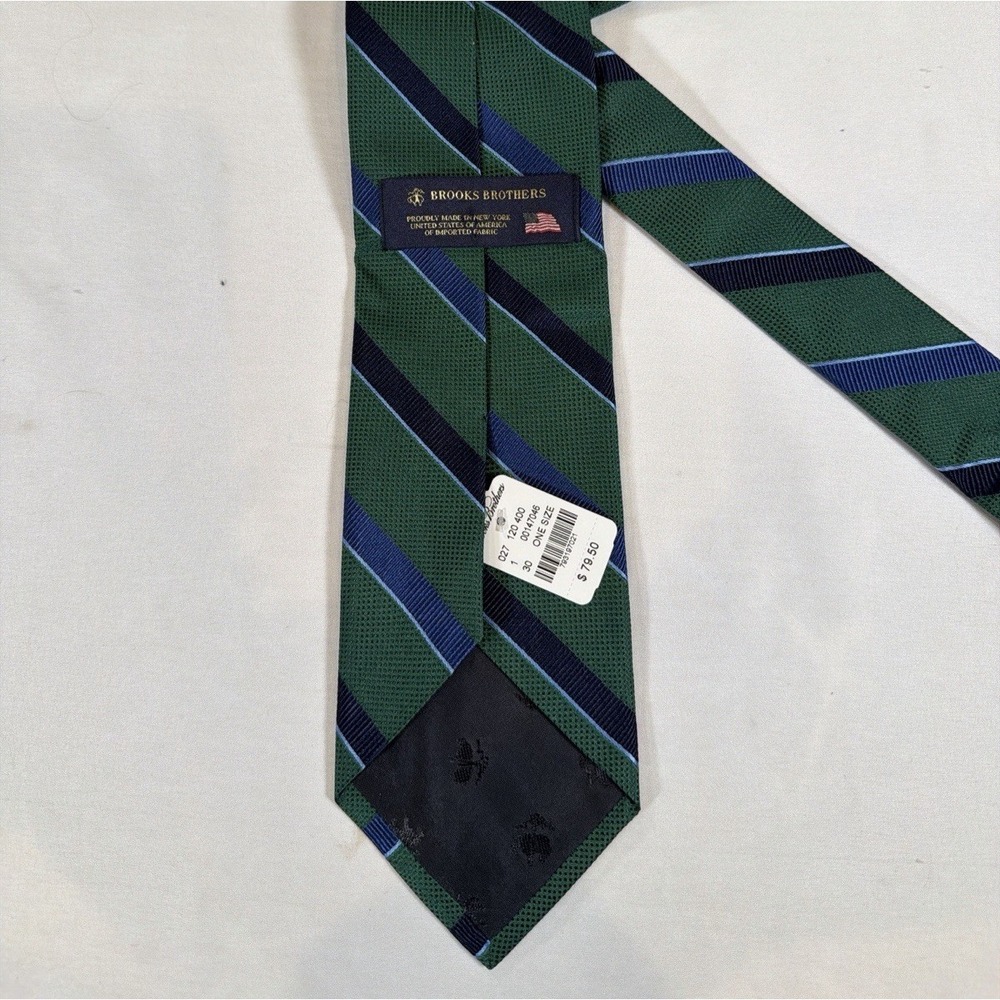 Brooks Brothers‎ Silk Tie NWT Green Blue Striped Regimental Made USA Classic - Picture 5 of 8
